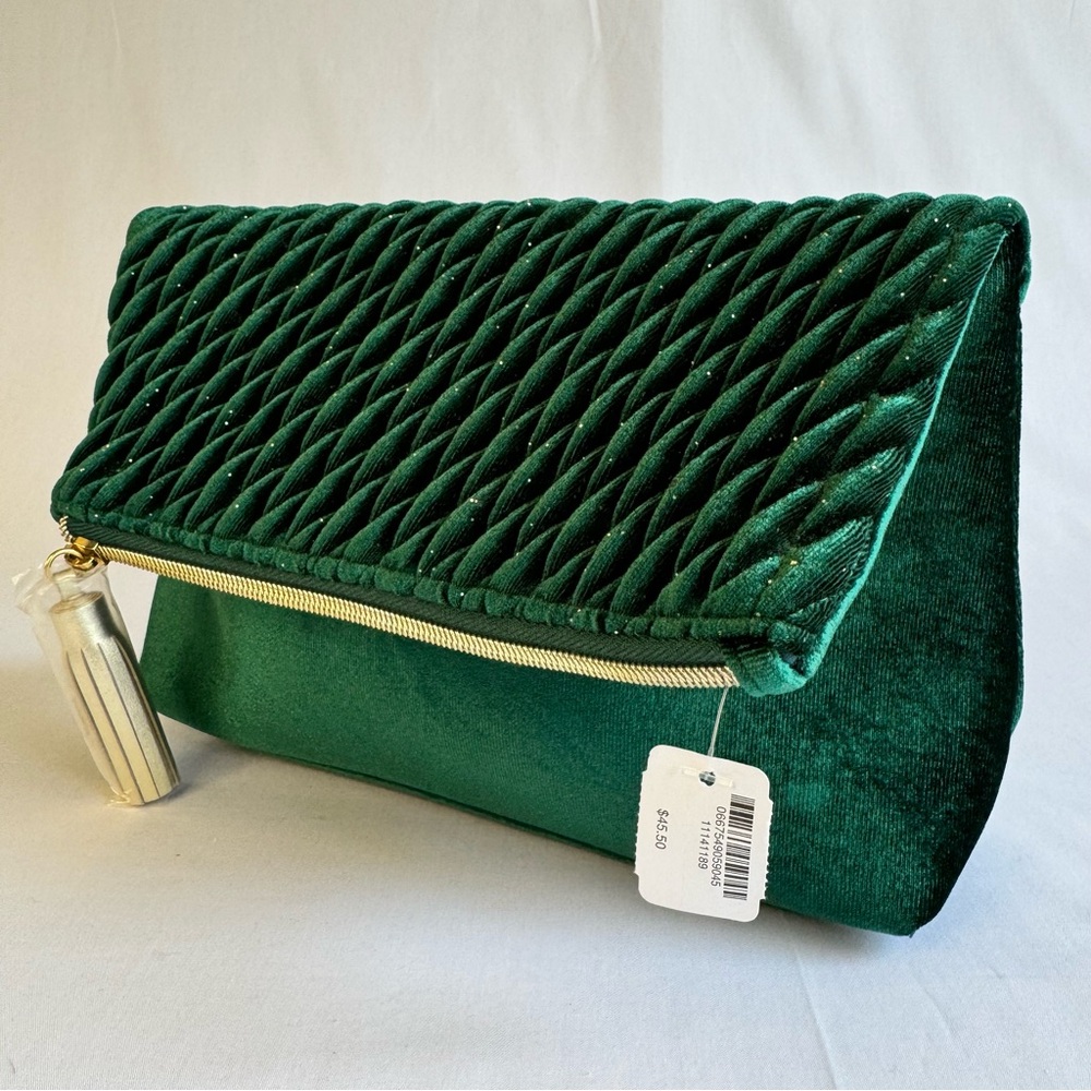 Green velvet clutch Bath and Body Works handbag
